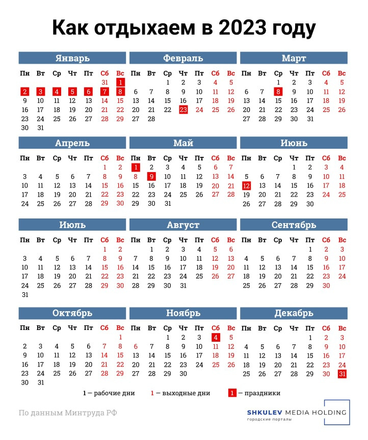 Когда снова будем отдыхать? Календарь выходных и праздников в 2023 году |  Парма-Новости